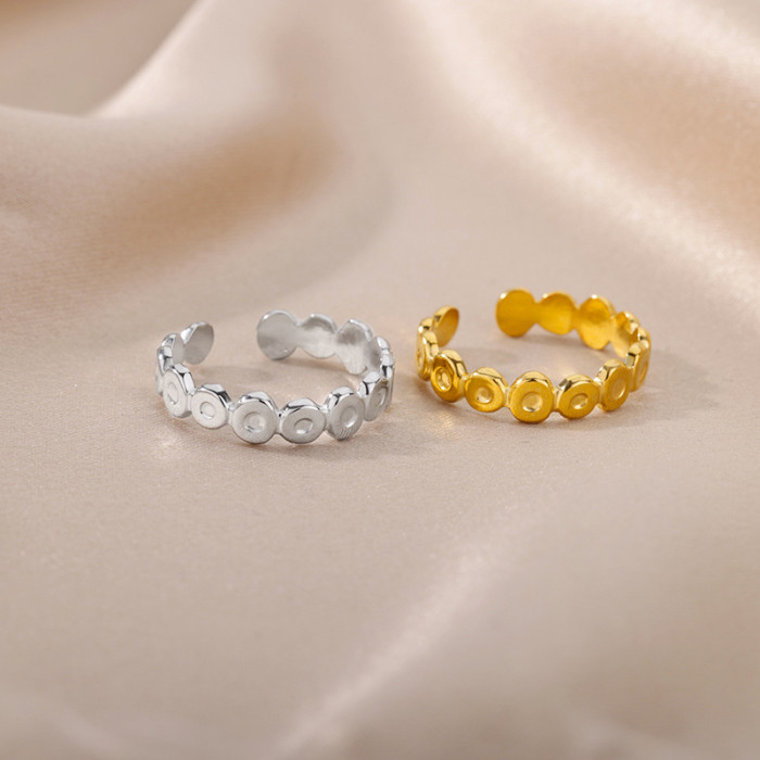Korean Version Ins Design Glossy Stainless Steel Small Gold Bean Open Ring Female Fashion Personality Geometric Oval...
