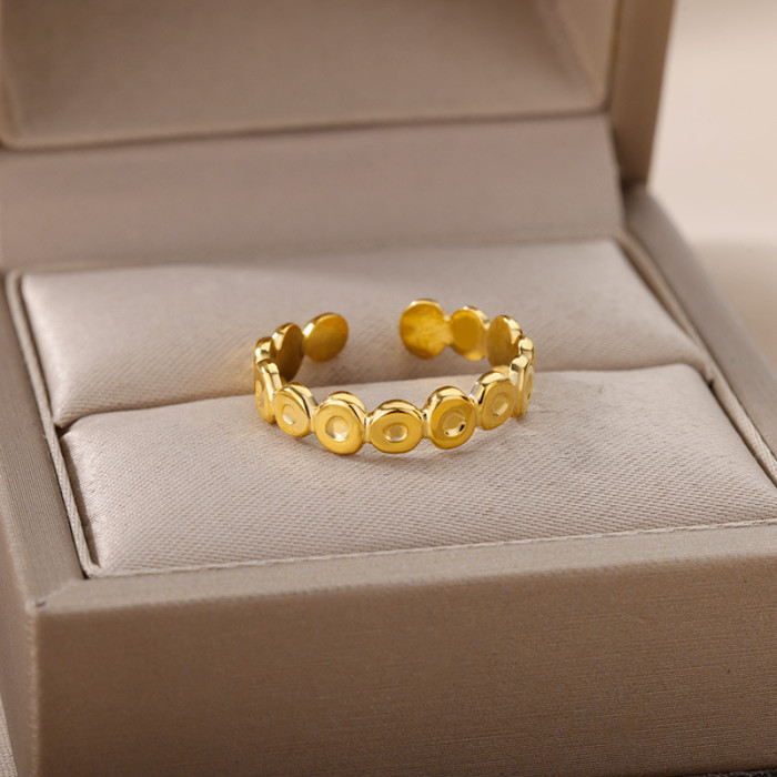 Korean Version Ins Design Glossy Stainless Steel Small Gold Bean Open Ring Female Fashion Personality Geometric Oval...