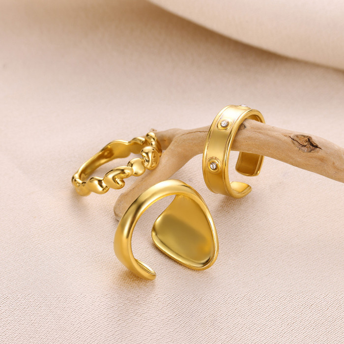 Amazon Fashion Cross-Border Heart-Shaped Geometric Ring Versatile Personality Design Stainless Steel Open Diamond-Studded Ring