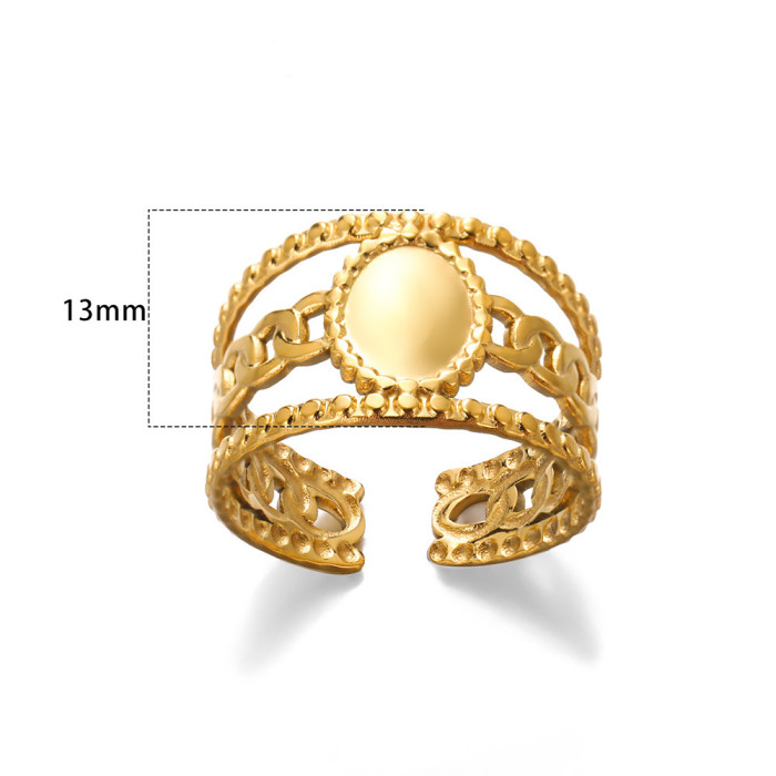 New Fashion Stainless Steel Hydraulic Ring Wave Women's Ring Hollow Double Layer Open Ring Wholesale