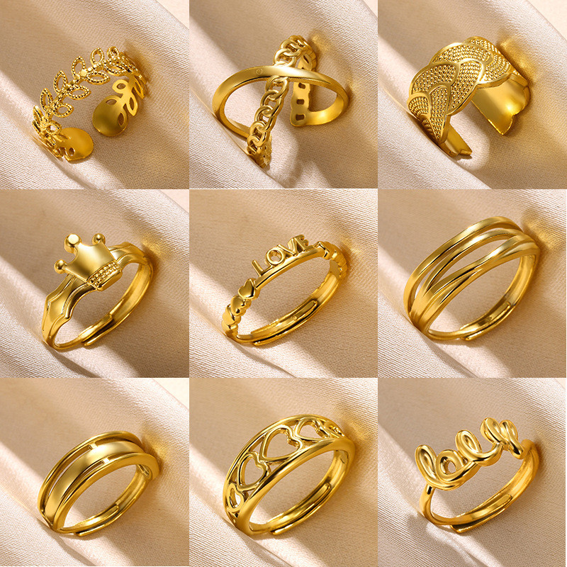 Cross-Border European and American New Style Stainless Steel Ring Heart Letter Women's Ring Letter Ring Crown Open Ring