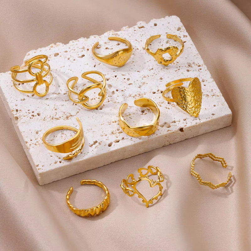 Amazon New Stainless Steel 18K Gold Plated Heart-Shaped Geometric Ring for Women, Design Sense Open Ring, One Piece Wholesale