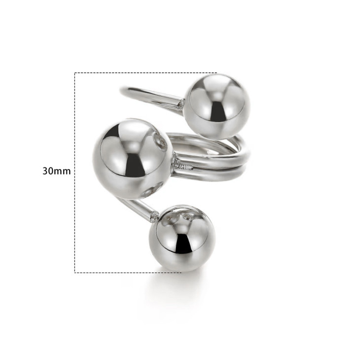 Style Spherical Stainless Steel Ring for Women, Gold and Steel Color, Large and Small Ball Rings, High-end Niche Expo...
