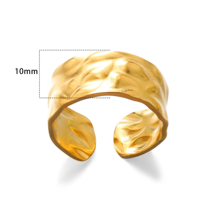 New Geometric Wide Stainless Steel Hydraulic Ring 18K Gold Plated Unisex Couple Niche Ring Wholesale