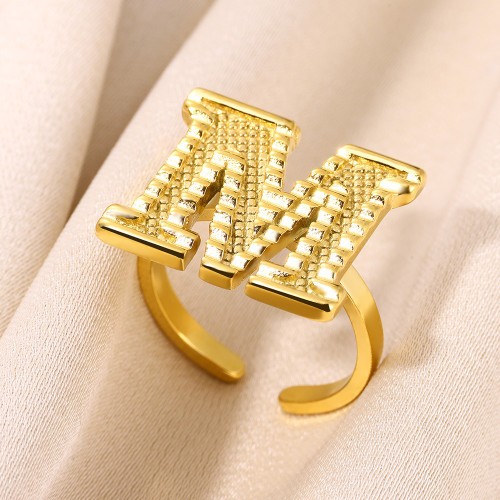 Cross-Border Hot Sale Large Letter Stainless Steel 18K Gold Plated 26 English Alphabet Rings Adjustable Open Rings