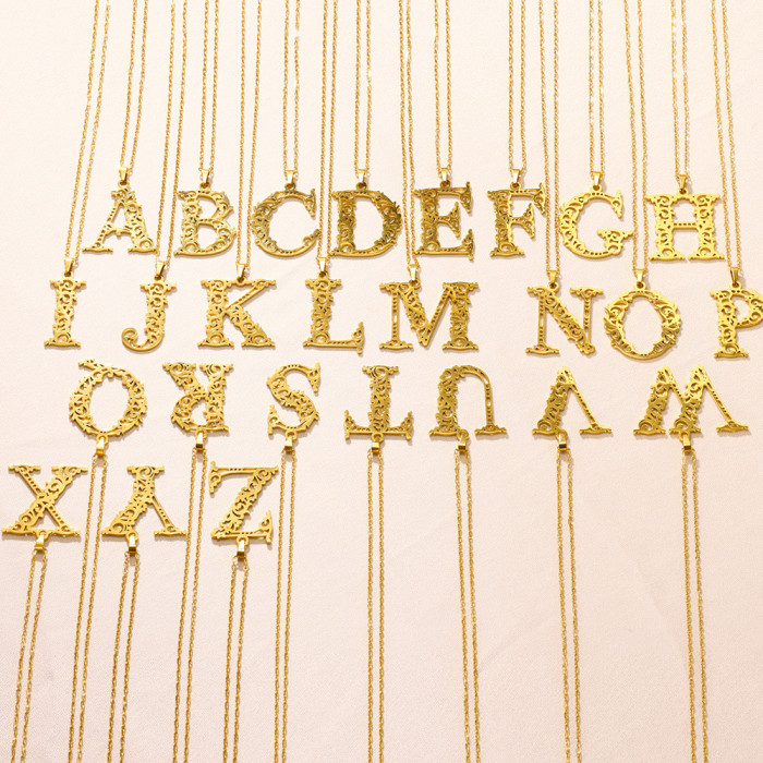 European and American Cross-Border Fashion Trend Hollow 26 Letter Necklace for Women, Elegant and Versatile Vacuum Electroplated Stainless Steel Jewelry