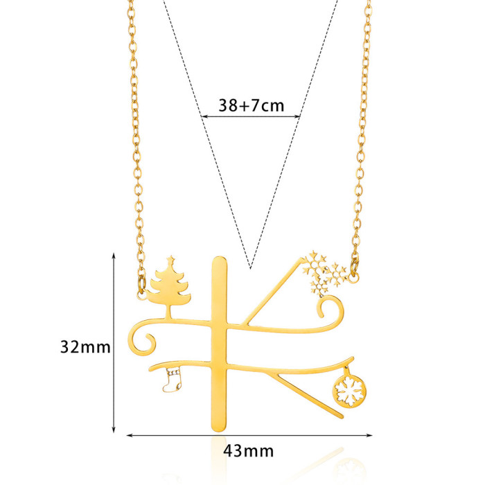 Cross-Border New Fashion A-Z English Letter Christmas Necklace for Men and Women Stainless Steel Christmas Pendant Christmas Tree
