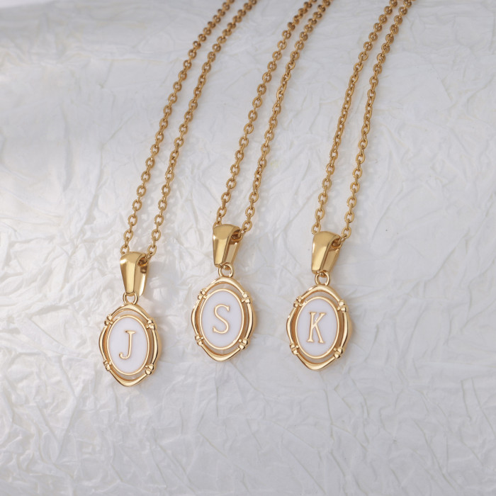 Amazon New 26 Letter Pendant Oval Necklace Initial Letter Word Necklace Twenty-Six Letter Jewelry