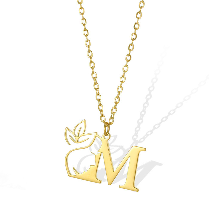 New European and American Style Letter Necklace Stainless Steel Side Face Hollow Portrait 26 Letters Necklace Unisex Jewelry Wholesale
