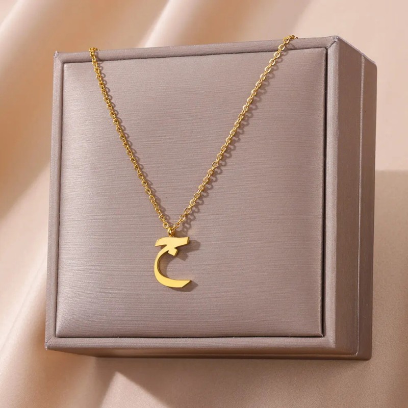 European and American Cross-Border Hot-Selling Manufacturer Wholesale Fashionable Personality Simple Cut Arabic Letter Pendant Stainless Steel Necklace