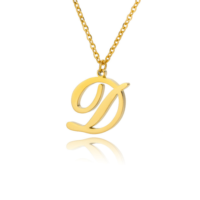 European and American Style New Product Capital A-Z Stainless Steel 26 English Letters Necklace Melon Seed Buckle 18k Real Gold Plated Men's Necklace