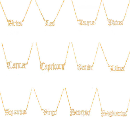 2020 Hot Sale Zodiac Necklace Copper Zircon Vintage English Letter Personalized Pendant Jewelry Letter Necklace