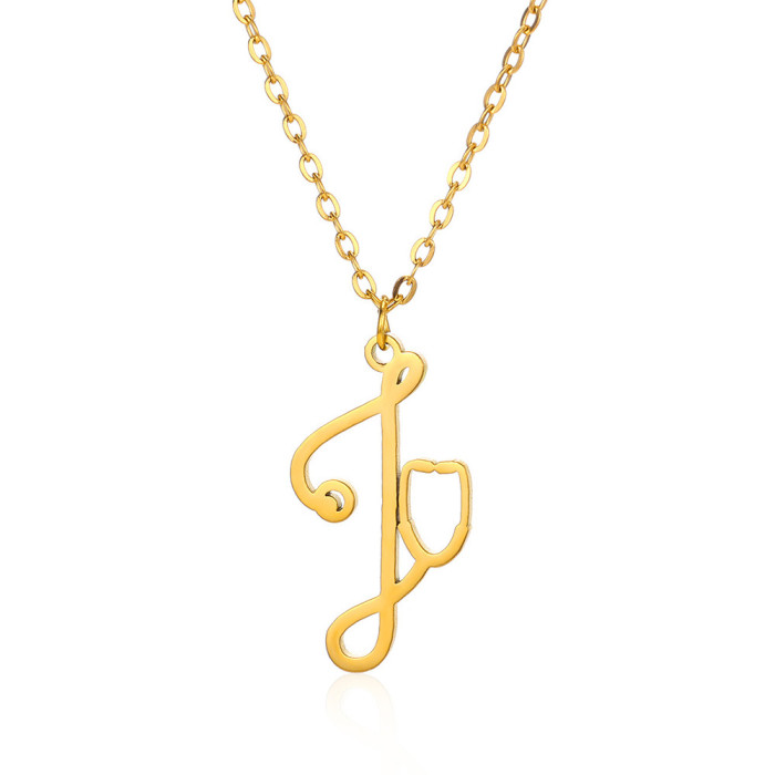 European and American Hot Selling A-Z Stainless Steel English Letter Pendant Women's Necklace Stethoscope Necklace Niche Design Clavicle Chain