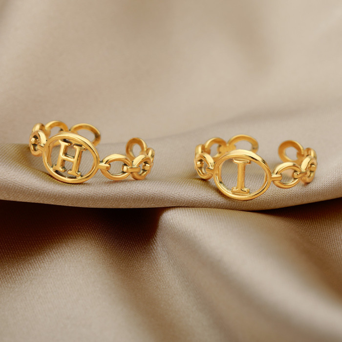 Amazon 26 English Letters Hip Hop Adjustable Rings for Men and Women Vintage Design Ins Popular Rings