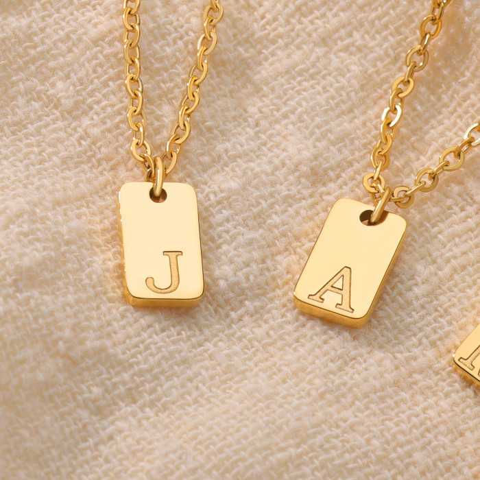 Cross-Border New Alphabet Square Pendant Necklace Stainless Steel Necklace 26 English Letters Men and Women Necklace Wholesale