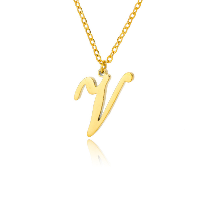 European and American Style New Product Capital A-Z Stainless Steel 26 English Letters Necklace Melon Seed Buckle 18k Real Gold Plated Men's Necklace