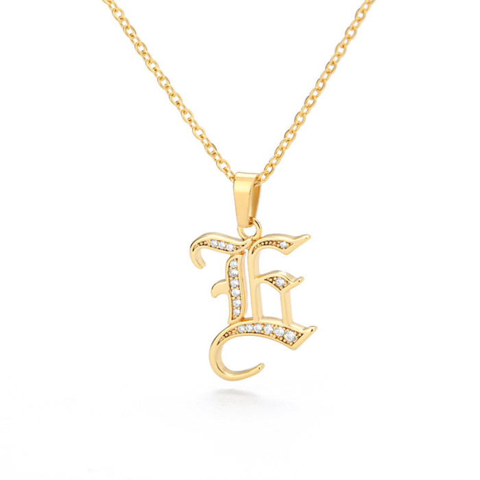 European and American Cross-Border Jewelry Ancient English Letter Pendant Copper Zircon Necklace Stainless Steel Chain 18K One Piece Dropshipping