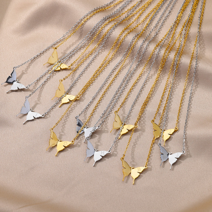 Amazon New Simple Letter Necklace 18k Gold Plated Stainless Steel Butterfly Letter Necklace Unisex Jewelry Dropshipping