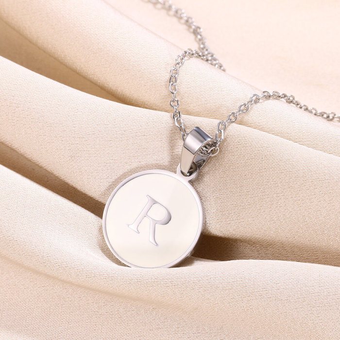 Cross-Border Hot Selling O Chain 26 Letter Necklace Female Name Pendant Couple Necklace Gold Temperament White Drop Oil Necklace
