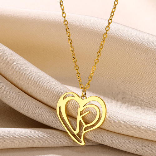 Simple Fashion 26 Heart-Shaped Hollow English Letter Necklace for Men and Women Creative Stainless Steel Heart Collarbone Chain