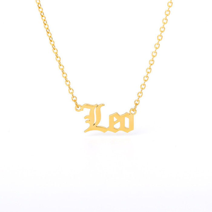 AliExpress Hot Sale Twelve Zodiac Necklace Stainless Steel Vintage English Alphabet Zodiac Necklace Pendant