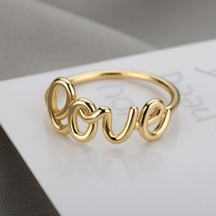 Korean Style Fresh LOVE Ring for Couples, English Letter Ring, In Stock, One Piece Dropshipping