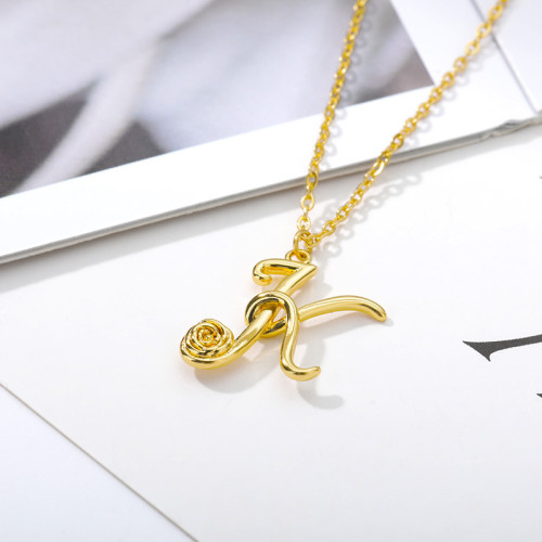 Amazon New Gold Capital English Letter Necklace Bohemian Style Rose Pendant Versatile Jewelry