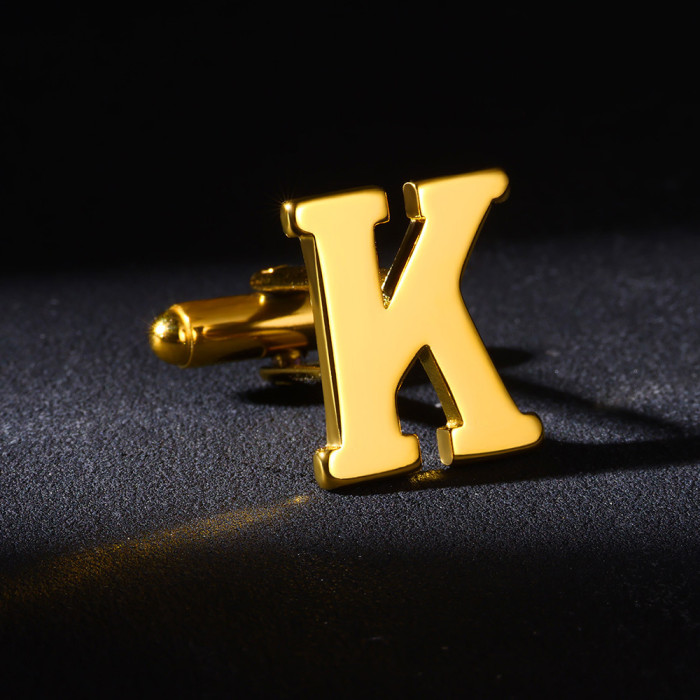 Cross-Border New 26 English Letters Glossy Men's Stainless Steel Cufflinks Personalized French Shirt Cufflinks Dropshipping