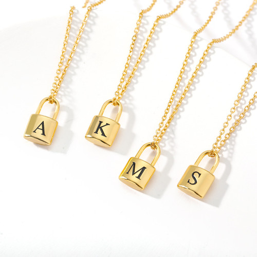 2021 New Stainless Steel Corrosion Letter Lock Necklace Unisex Heart Lock Pendant English Letter Necklace In Stock