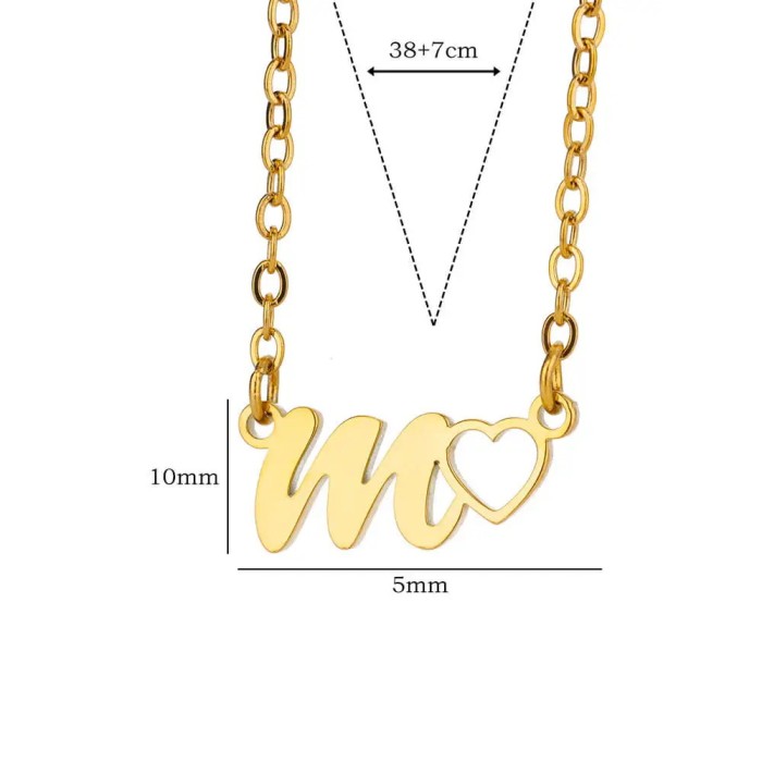 Cross-Border Minimalist Collarbone Chain Necklace Personalized Stainless Steel Letter Heart Pendant Necklace for Women A-Z Letter Necklace
