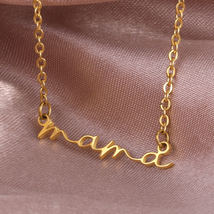 Minimalist New Mama Stainless Steel Letter Necklace Mother's Day Gift Women's Jewelry English Letter Hand-painted Necklace