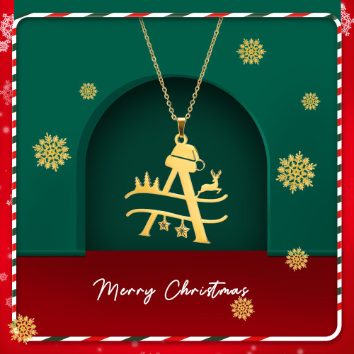 European and American Simple Fashion 26 English Letters Christmas Necklace for Men and Women Creative Stainless Steel Christmas Collarbone Chain