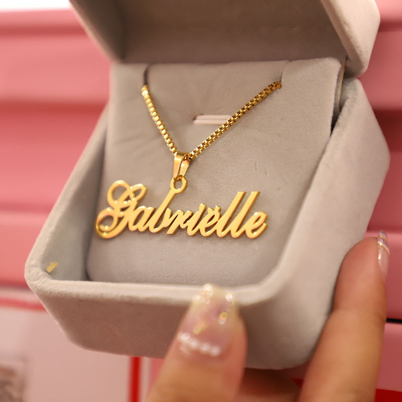 Custom Name Necklace Engraving Box Chain Stainless Steel Necklace 18K Gold Plated Letter Necklace One Piece Customization