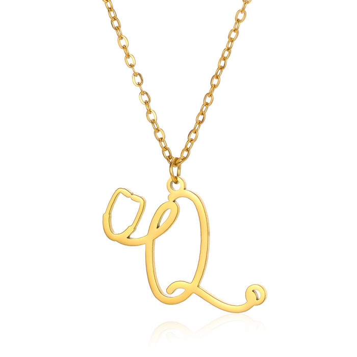 European and American Hot Selling A-Z Stainless Steel English Letter Pendant Women's Necklace Stethoscope Necklace Niche Design Clavicle Chain
