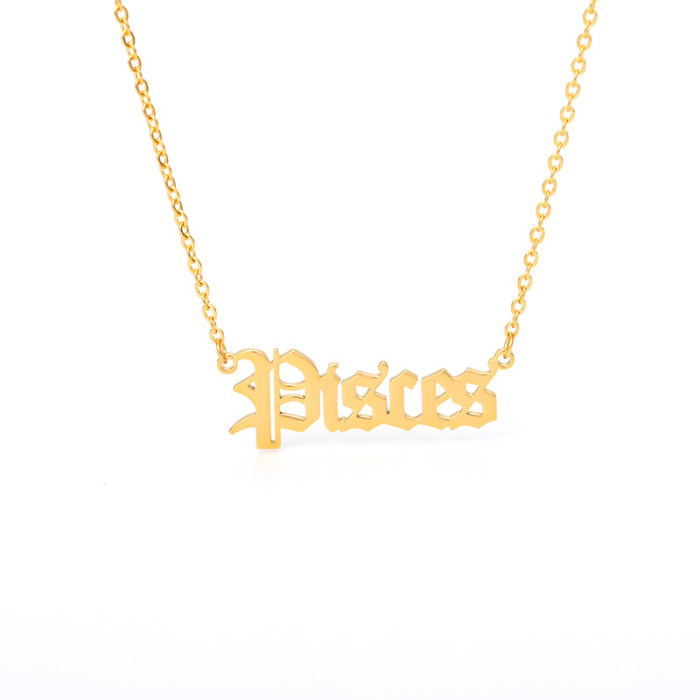AliExpress Hot Sale Twelve Zodiac Necklace Stainless Steel Vintage English Alphabet Zodiac Necklace Pendant