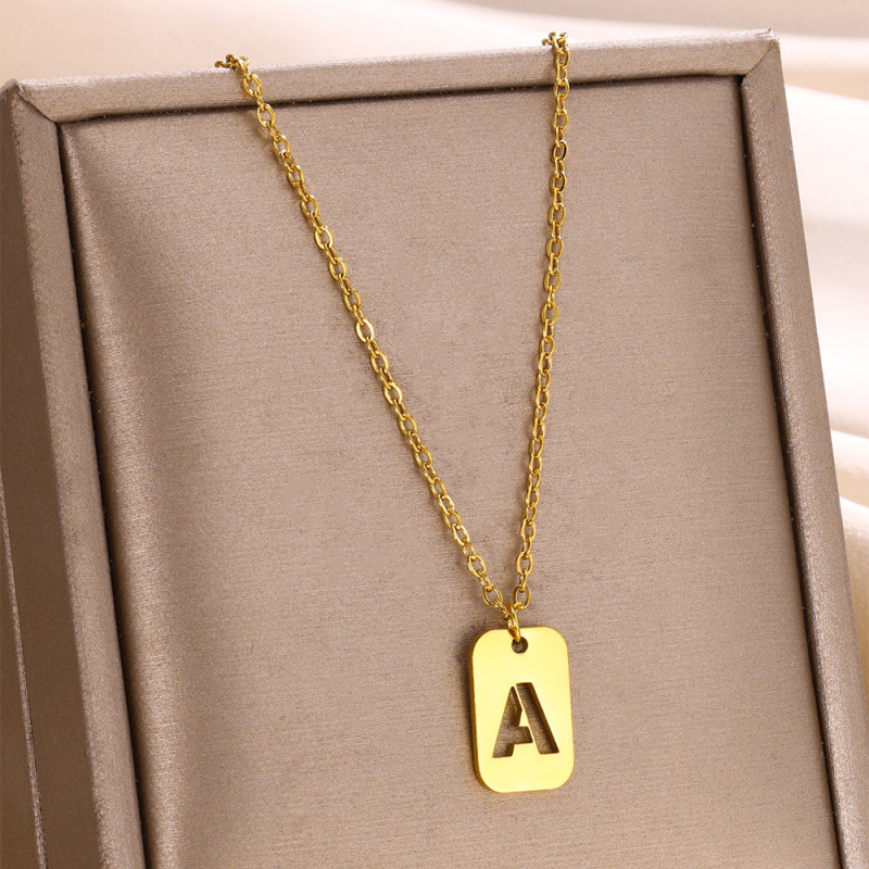 European and American New Hollow Letter Necklace for Women, Square Versatile Fashion 26 English Letter Pendant Collarbone Chain Wholesale