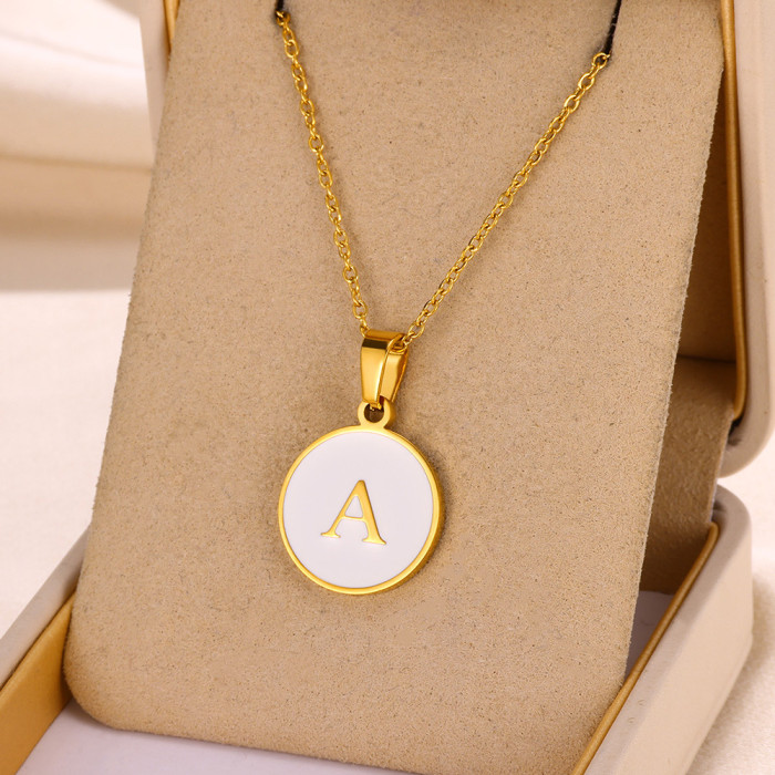Cross-Border Hot Selling O Chain 26 Letter Necklace Female Name Pendant Couple Necklace Gold Temperament White Drop Oil Necklace