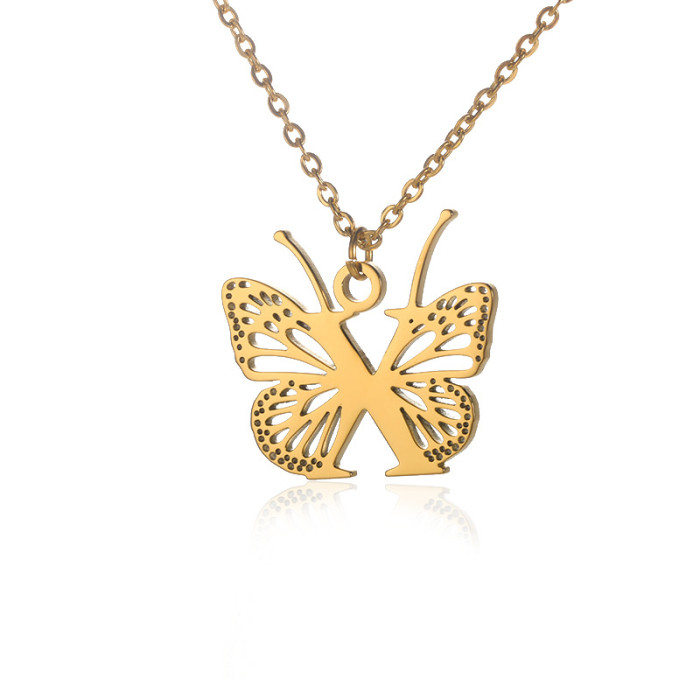 Amazon New Stainless Steel Butterfly Wing Letter Pendant Women 26 Letters Necklace Hollow Butterfly Necklace