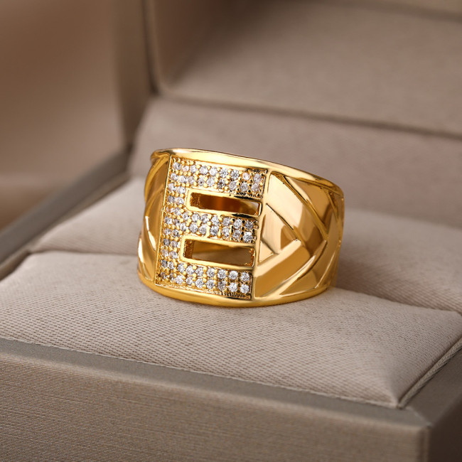 European and American New Arrival Rings Unisex 18K Gold Plated 26 English Letters Adjustable Open Rings