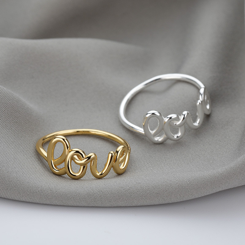 Korean Style Fresh LOVE Ring for Couples, English Letter Ring, In Stock, One Piece Dropshipping