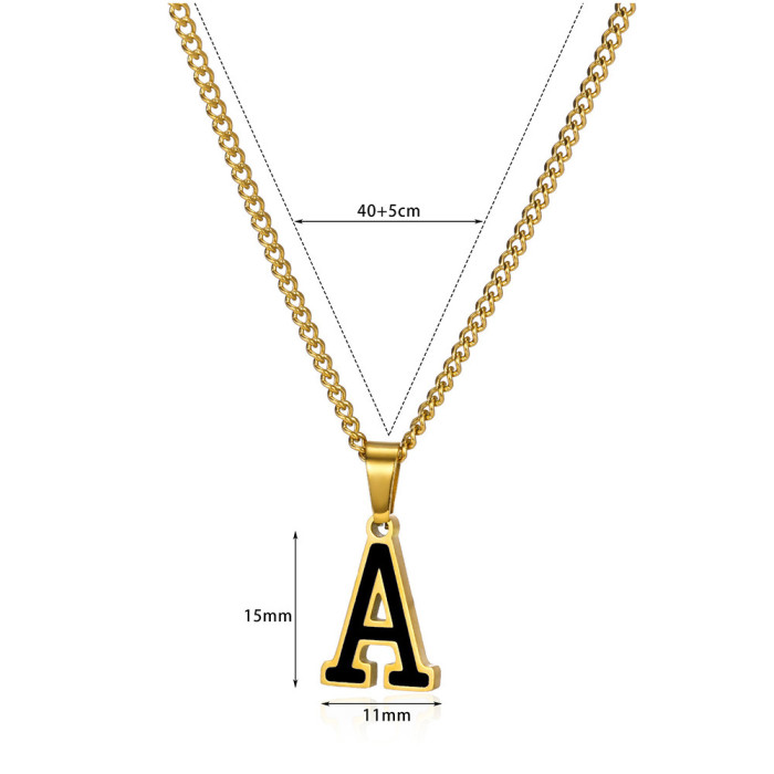 Cross-Border European and American Style Stainless Steel 26 English Letter Necklace for Women Titanium Steel Fashion Simple Oil Drop Letter Pendant Collarbone Chain