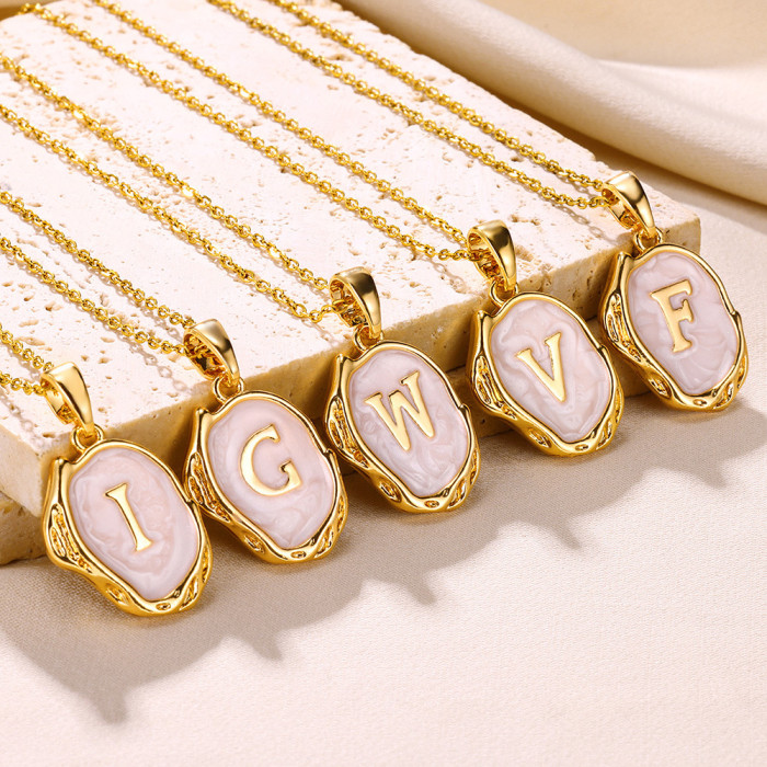 European and American Cross-Border INS Style Summer 26 English Letters Oil Drop 3D Necklace 18K Gold Plated Necklace for Women Wholesale