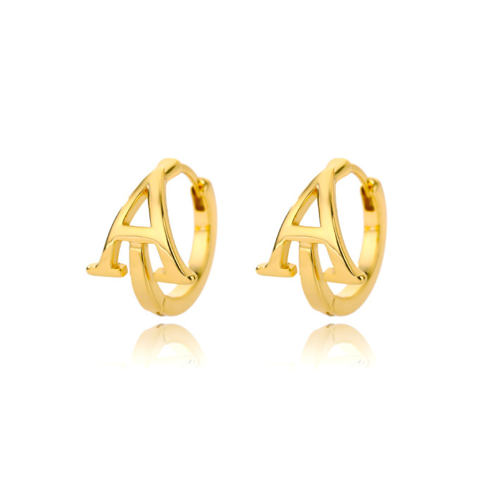 Korean Version New 26 English Letters Earrings for Women Simple Elegant Minimalist Style Hoop Name Earrings Manufacturer Dropshipping