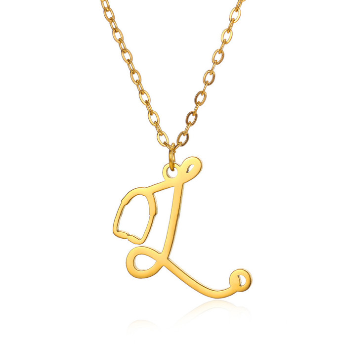 European and American Hot Selling A-Z Stainless Steel English Letter Pendant Women's Necklace Stethoscope Necklace Niche Design Clavicle Chain