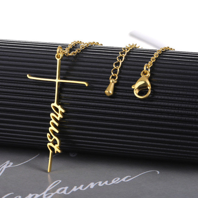 European and American Style English Letter 18k Gold Plated Stainless Steel Unisex Necklace Believe Pendant Letter Necklace In Stock