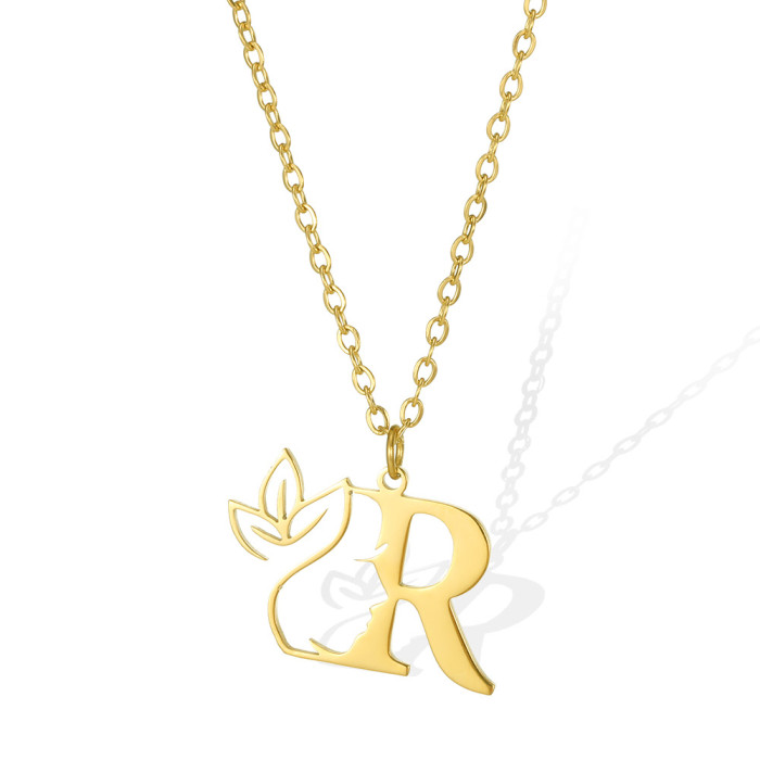 New European and American Style Letter Necklace Stainless Steel Side Face Hollow Portrait 26 Letters Necklace Unisex Jewelry Wholesale