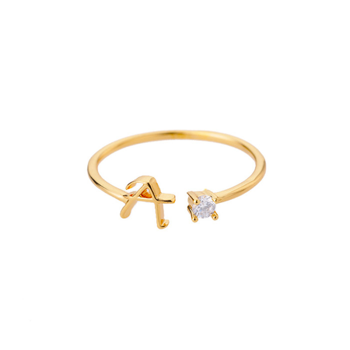 AliExpress Letter Rings 26 Letters AZ Gold 18k Plated Unisex Rings Creative Finger Rings Wholesale Jewelry
