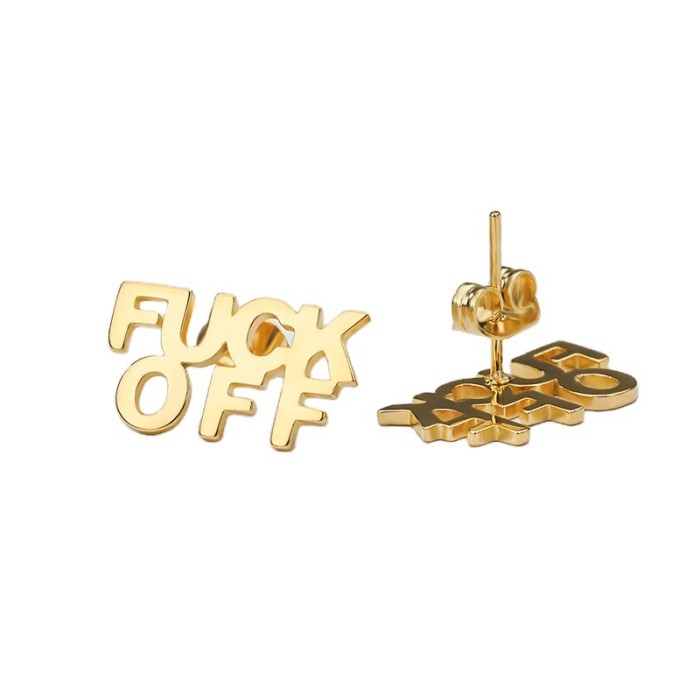 Cross-Border E-commerce Hot Sale English Letter Earrings Ear Clips FUCK OFF Rose Gold Earrings for Women Simple Versatile Style