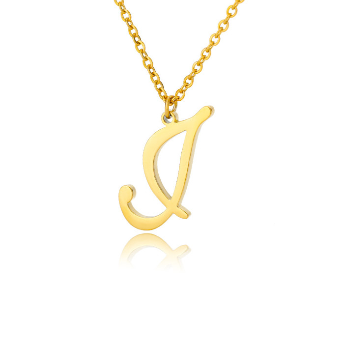European and American Style New Product Capital A-Z Stainless Steel 26 English Letters Necklace Melon Seed Buckle 18k Real Gold Plated Men's Necklace