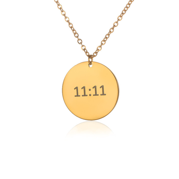 European and American Style Simple Stainless Steel 18K Gold Letter Square Angel Number 1111 Necklace Heart Pendant Collarbone